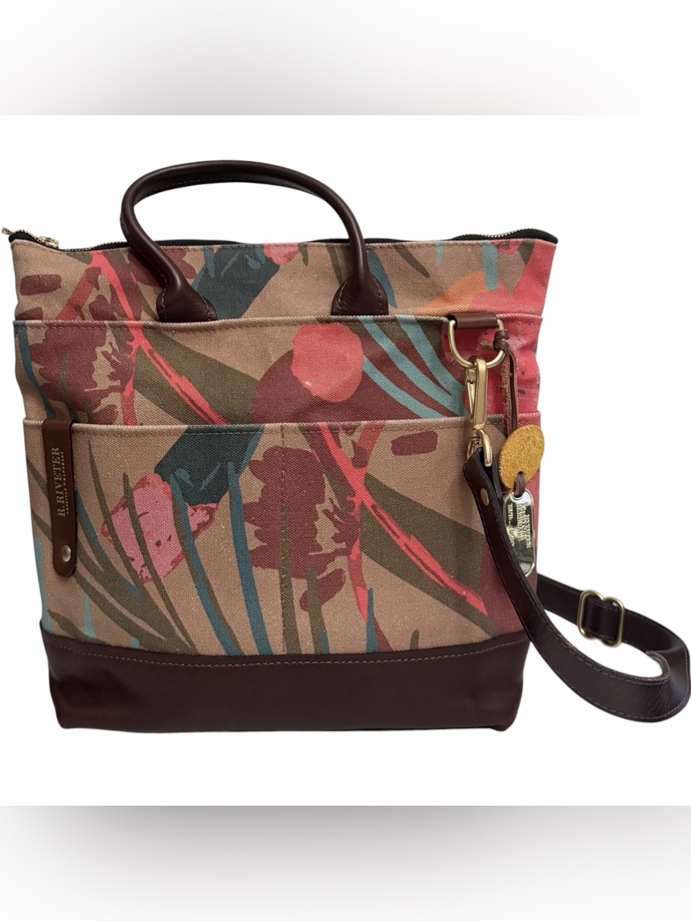 R. Riveter Otto Tote Botanical Canvas Leather Crossbody
